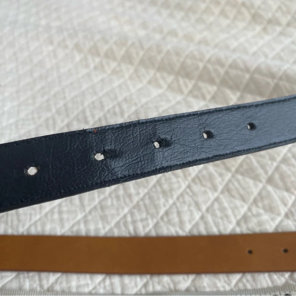 Bundle of 2 Brown Faux Leather Belts Silver & Gold Tone Buckles, 30-33” Waist